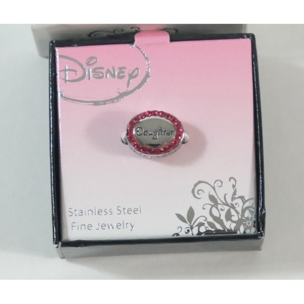 Disney Bead Womens OS Pink Daughter Oval Crystal Stainless Steel Charm - Picture 2 of 3